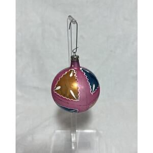 Vintage Hand Painted‎ Mercury Glass Poland Pink Blue Gold Christmas Ornament